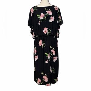 Anne Klein Black Floral blouson dress women’s size 14 elastic stretch waist